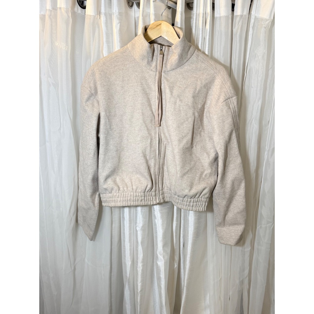 Another Story Jacket Womens Small Oatmeal Fleece Zip Up Mock Neck Cropped Bomber